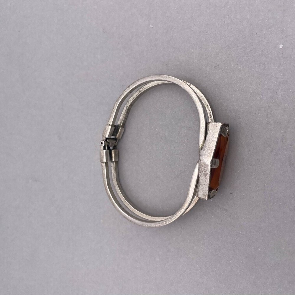 Silver Hinged Double Cuff Bangle Bracelet - image 4